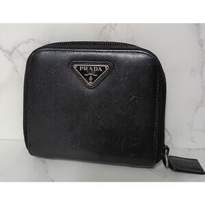 PRADA Black Saffiano Leather Compact Zip Wallet - EUC